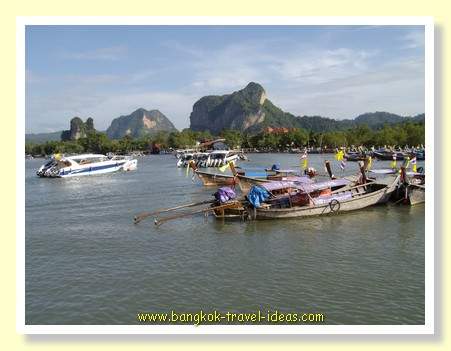 Speed boats at the Nopparattara pier near Ao Nang and heading for Phi Phi Speed boats at the Nopparattara pier near Ao Nang and heading for Phi Phi