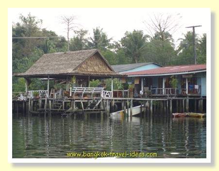 Houses on stilts at Klong Prao on Koh Chang. Here you can see Baan Rim Nahm Houses on stilts at Klong Prao on Koh Chang. Here you can see Baan Rim Nahm