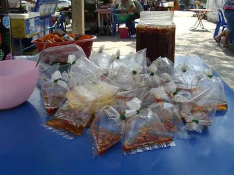 Bangkok streetfood in small plastic bags