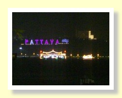 Pattaya sign at night looking across Pattaya Bay Pattaya sign at night looking across Pattaya Bay
