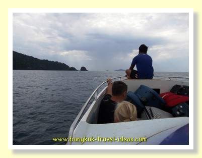 Lookout positioned at the front of the Kai Bae speedboat going to Ko Kut Lookout positioned at the front of the Kai Bae speedboat going to Ko Kut