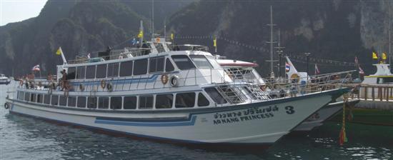 Ao Nang Princess ferry to Phi Phi waiting to return to Ao Nang via Railey Beach. Ao Nang Princess ferry to Phi Phi waiting to return to Ao Nang via Railey Beach.