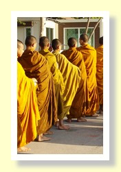 Thailand Buddhist monks collecting alms in the morning